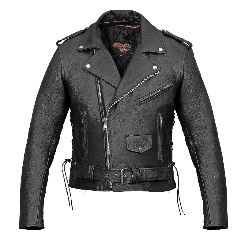 Off-duty VL515S Men's Basic Classic Motorcycle Jacket with Lace Sides & Zip out Liner