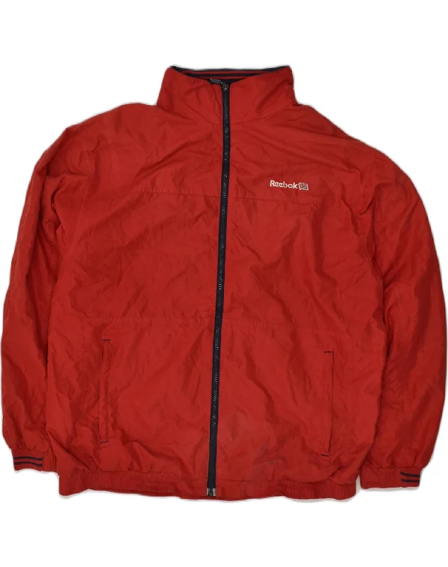 Weatherproof REEBOK Mens Graphic Bomber Jacket UK 38 Medium Red Polyester