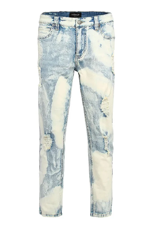 Straight-fit pants Men's Splatter Bleached Distressed Denim Jeans