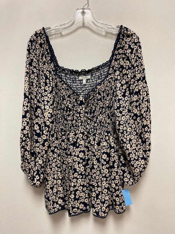 Casual style Top Long Sleeve By Maurices In Blue & Cream, Size: 2x