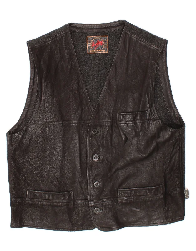 Sportwear-inspired  VINTAGE Mens Leather Waistcoat Large Black