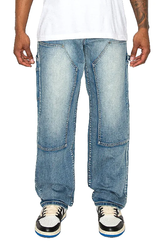 Button-front pants Men's Carpenter Washed Baggy Denim Jeans