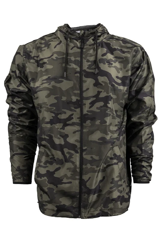 High-tech Burnside Mens Water Resistant Full Zip Hooded Windbreaker Jacket - Green Camo