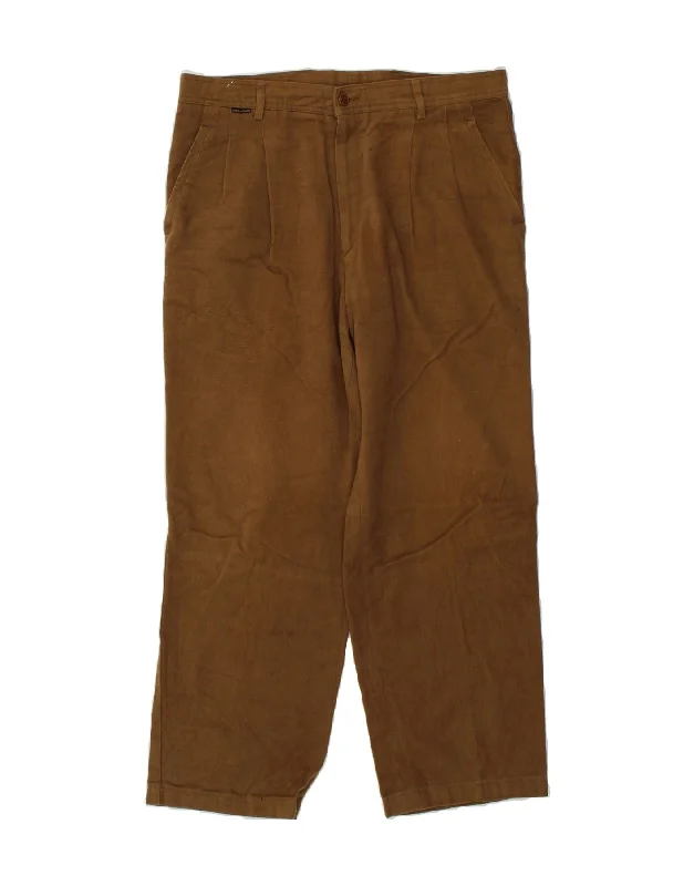 High-waisted PAUL & SHARK Mens Straight Chino Trousers IT 50 Large W34 L27 Brown Cotton