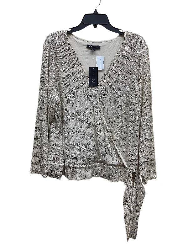 All-season long sleeve Top Long Sleeve By Inc In Silver & Tan, Size: 2x