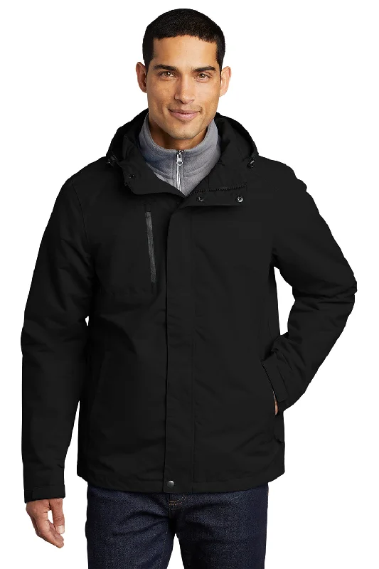 Cold-weather Port Authority Mens All Conditions Waterproof Full Zip Hooded Jacket - Black