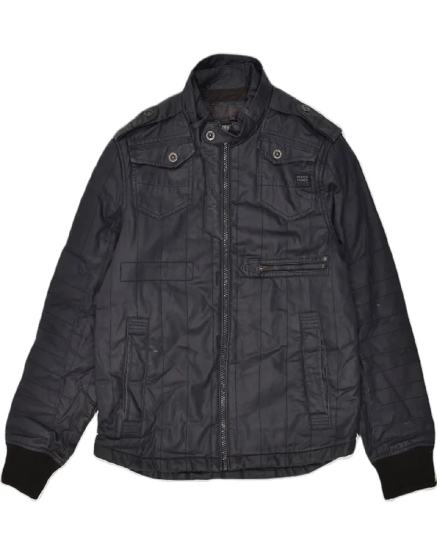 Comfortable JACK & JONES Mens Military Jacket UK 40 Large Navy Blue Cotton