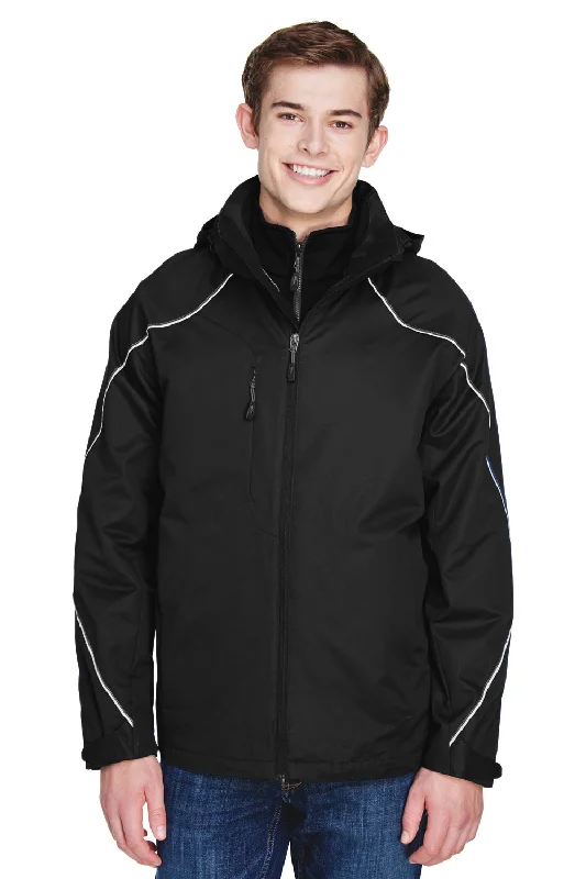 Transitional North End Mens Angle 3-in-1 Water Resistant Full Zip Hooded Jacket - Black