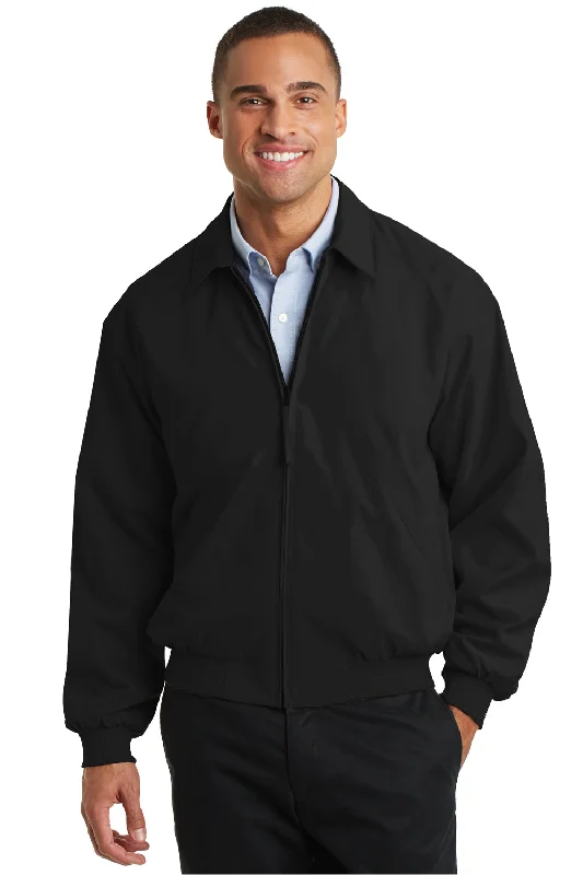 Designer Port Authority Mens Casual Wind & Water Resistant Full Zip Microfiber Jacket - Black - Closeout