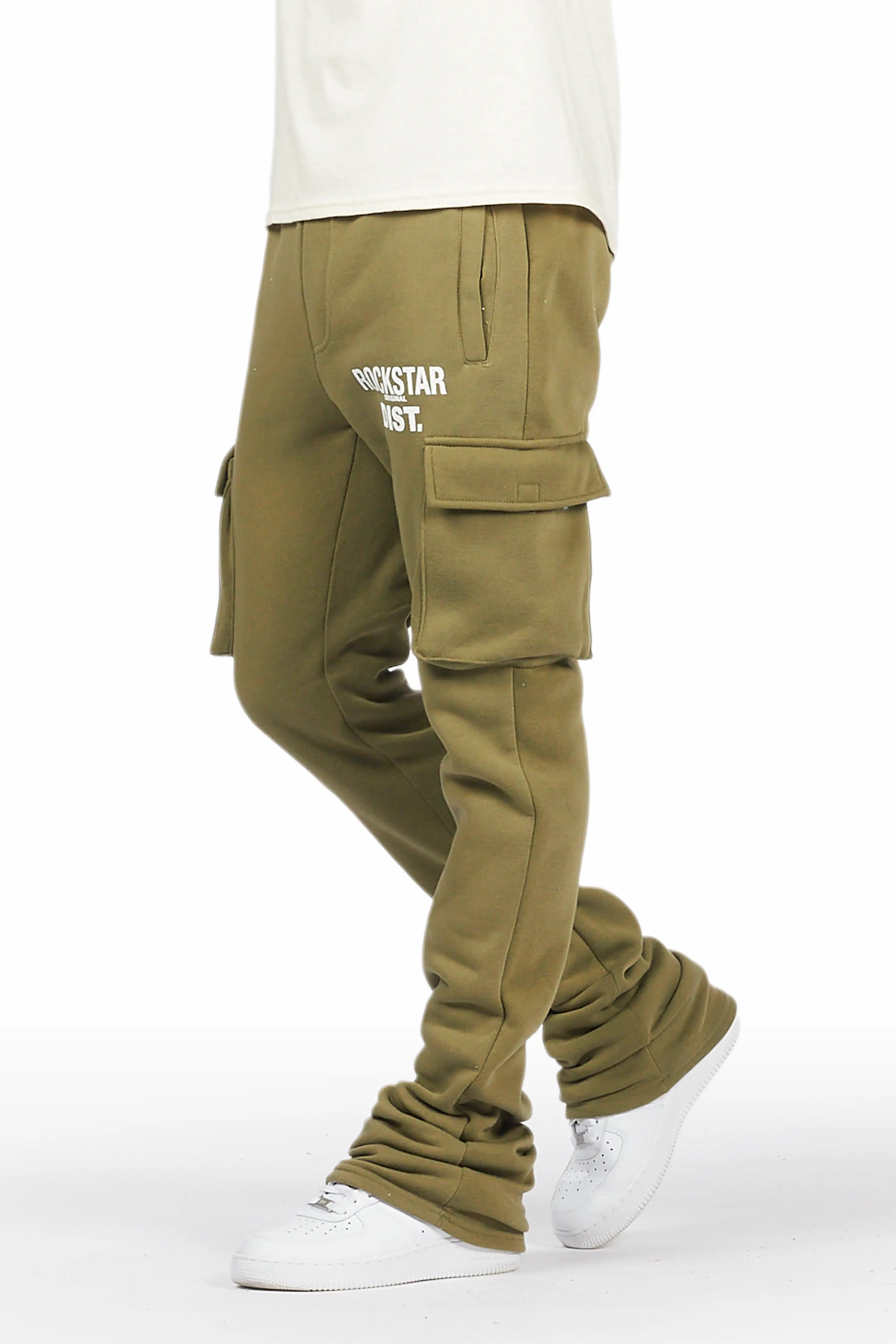 Stretch fabric Alpine Olive Stacked Flare Cargo Pant