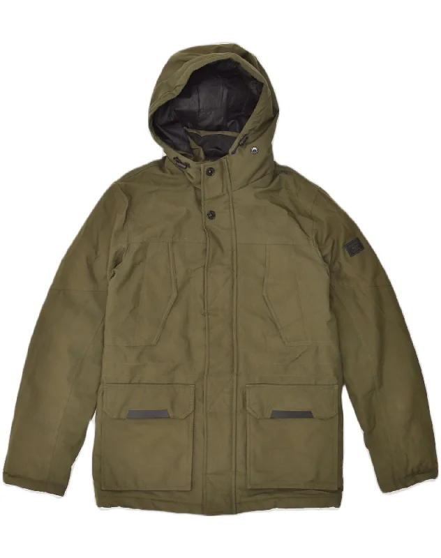 Layered JACK & JONES Mens Hooded Windbreaker Jacket UK 34 XS Khaki Polyester