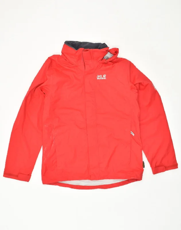 Luxury-fabric JACK WOLFSKIN Mens Hooded Rain Jacket UK 34 XS Red Polyester