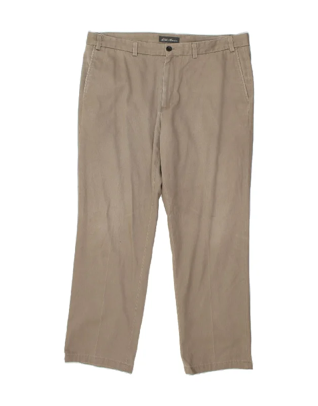 Cropped EDDIE BAUER Mens Straight Chino Trousers  W40 L32 Grey Cotton