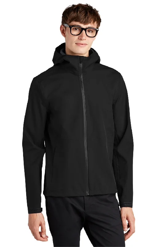 Elevated Mercer+Mettle Mens Waterproof Full Zip Hooded Rain Jacket - Deep Black