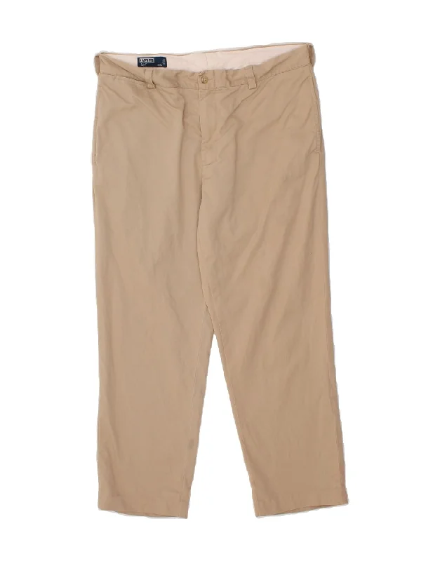 Low-rise RALPH LAUREN Mens Custom Fit Straight Chino Trousers W36 L28 Beige Cotton