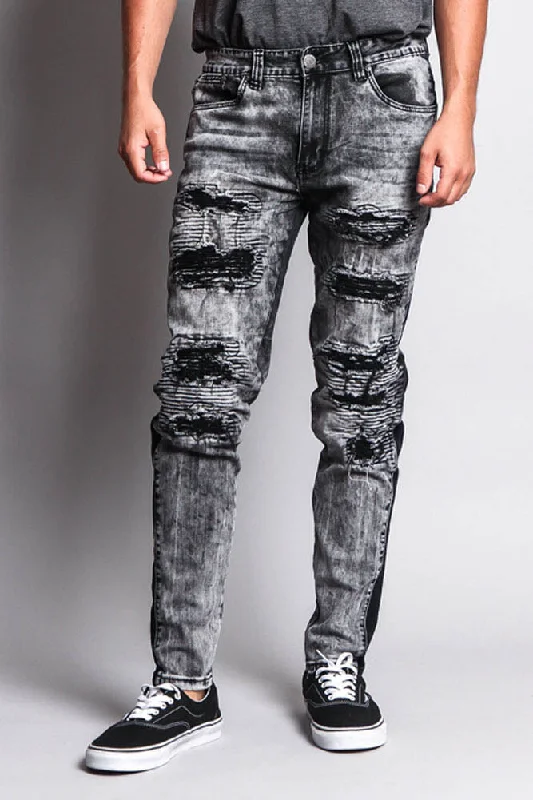 Wool pants Destroyed Rip Illusion Moto Biker Jeans