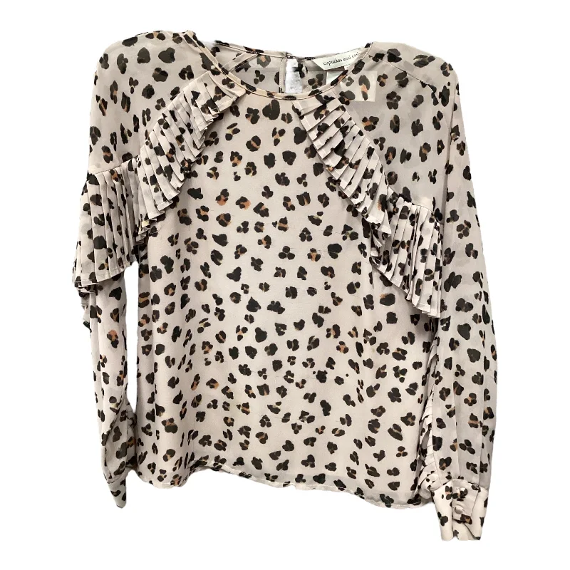 Button-down shirt Top Long Sleeve By Cupcakes And Cashmere In Animal Print, Size: Xs