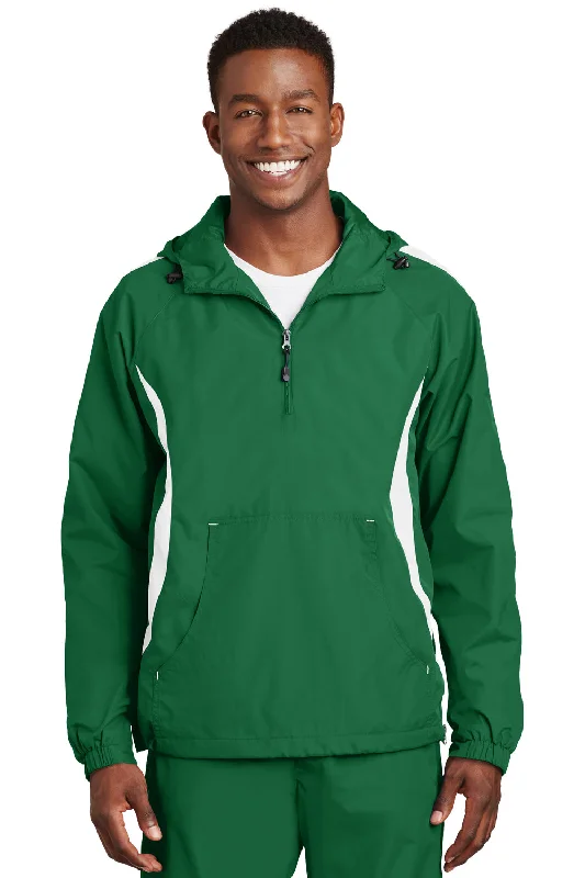 Heavy-duty Sport-Tek Mens 1/4 Zip Hooded Jacket - Kelly Green/White - Closeout