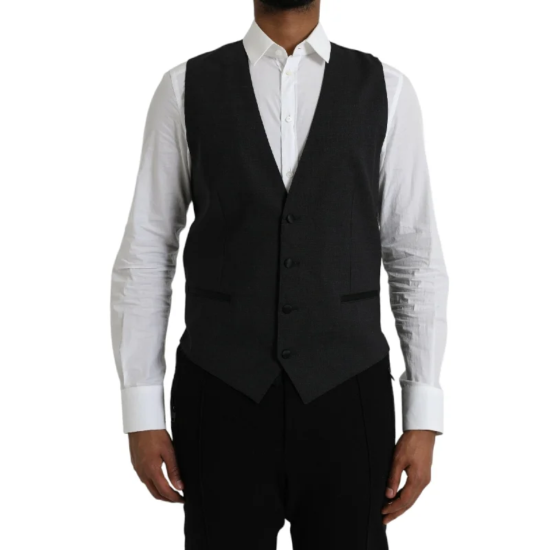 Retro-cool Dolce & Gabbana Black Cotton Waistcoat Dress Formal Men's Vest