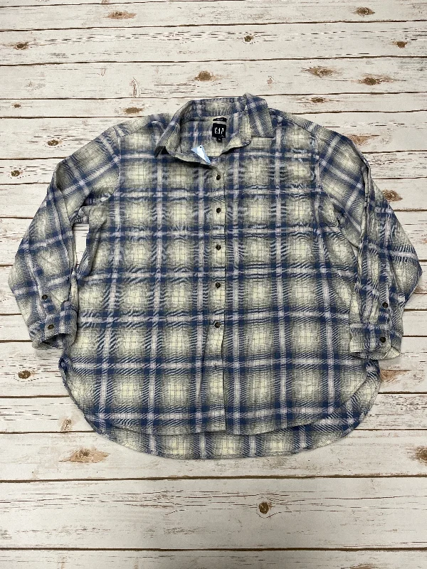 Crew neck top Top Long Sleeve By Gap In Plaid Pattern, Size: L