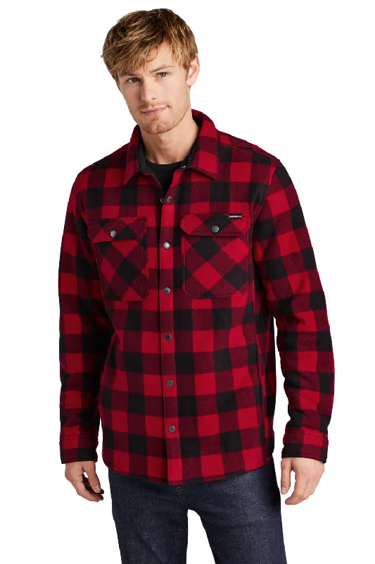 Designer Eddie Bauer Mens Woodland Snap Front Shirt Jacket w/ Double Pockets - Radish Red/Black