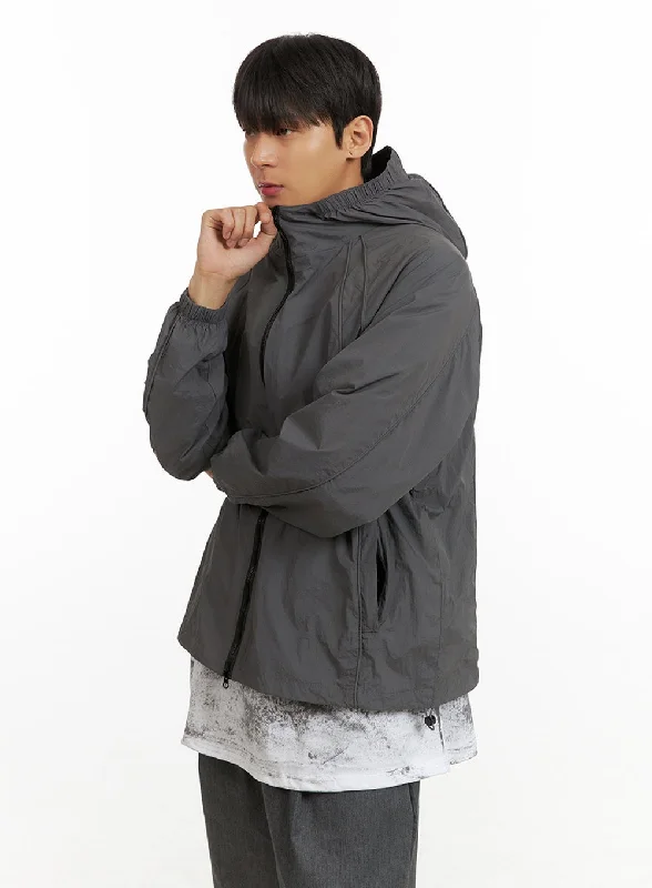 Utility-wear Men's Nylon Zip-Up Hooded Jacket IU418