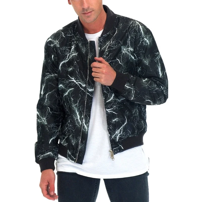 Oversized Bolt Print Bomber