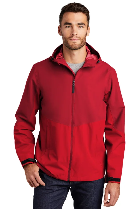 High-tech Port Authority Mens Tech Wind & Water Resistant Full Zip Hooded Rain Jacket - Sangria Red/True Red