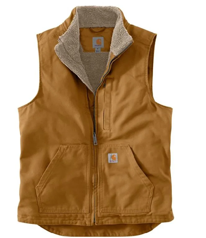 Streetwear Men's Loose Fit Washed Duck Sherpa-Lined Mock-Neck Vest