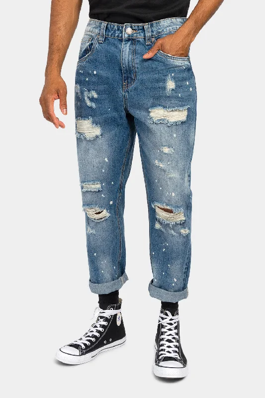 Cargo trousers Distressed Paint Splatter Cropped Denim Jeans