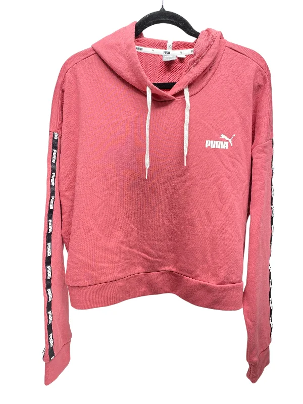 Cozy long sleeve Athletic Top Long Sleeve Hoodie By Puma In Pink, Size: Xl