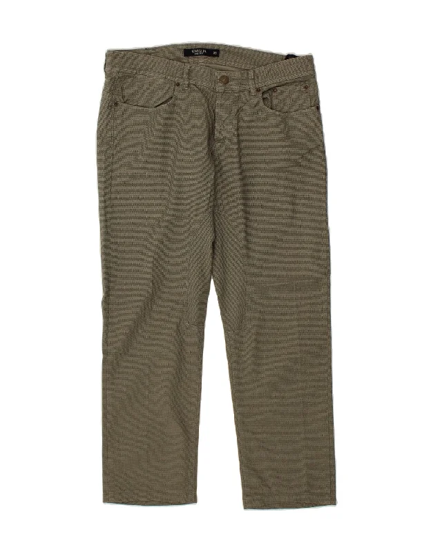 Bootcut SIVIGLIA Mens Straight Casual Trousers W36 L28 Khaki Chevron Cotton