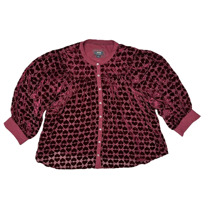 Printed blouse Top Long Sleeve By Maeve In Maroon, Size: 3x