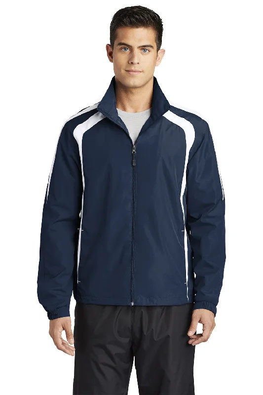 Relaxed-wear Sport-Tek Mens Water Resistant Full Zip Jacket - True Navy Blue/White