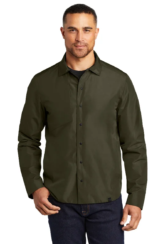 Performance-wear Ogio Mens Water Resistant Reverse Button Down Shirt Jacket - Drive Green