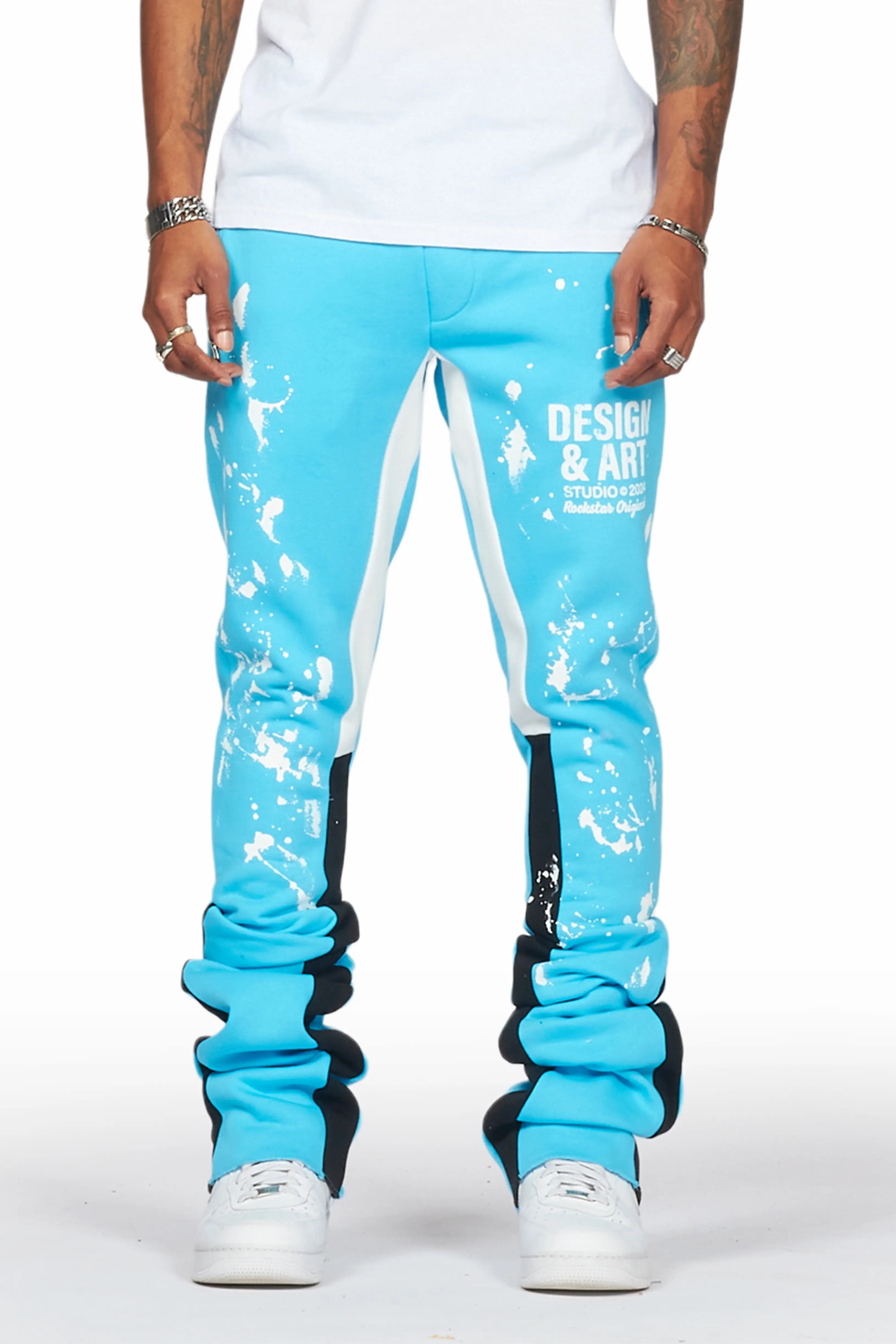 Graphic pants Damone Blue Super Stacked Flare Track Pant