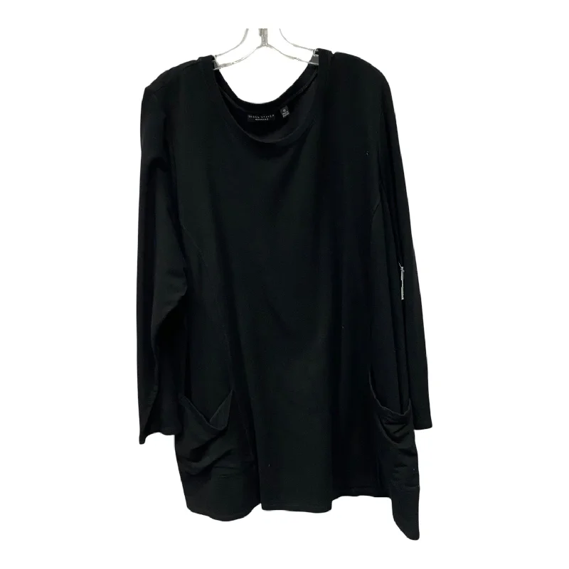 Long sleeve blouse Top Ls By Susan Graver In Black, Size:3X