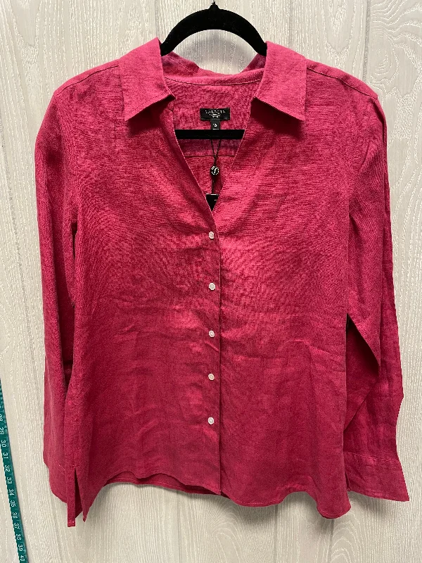 Printed blouse Top Long Sleeve By Talbots In Pink, Size: L