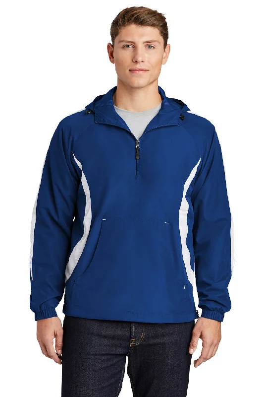 Slim-fit Sport-Tek Mens 1/4 Zip Hooded Jacket - True Royal Blue/White