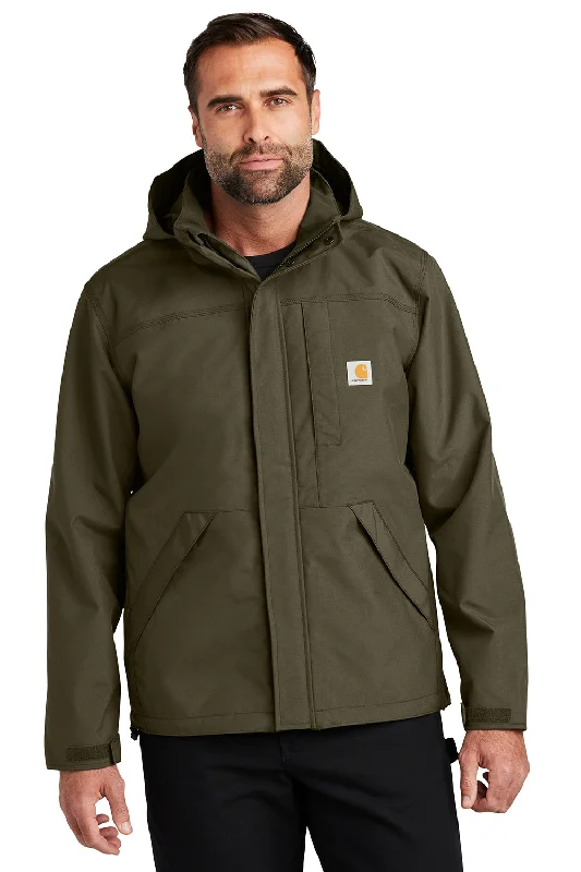 Elevated Carhartt Mens Storm Defender Shoreline Waterproof Full Zip Hooded Jacket - Moss Green