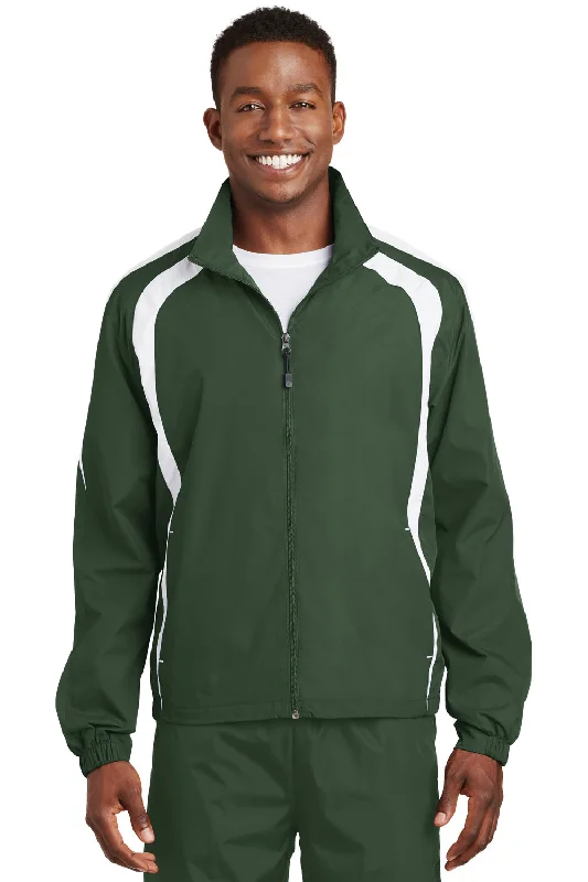 Outdoor-adventure Sport-Tek Mens Water Resistant Full Zip Jacket - Forest Green/White - Closeout