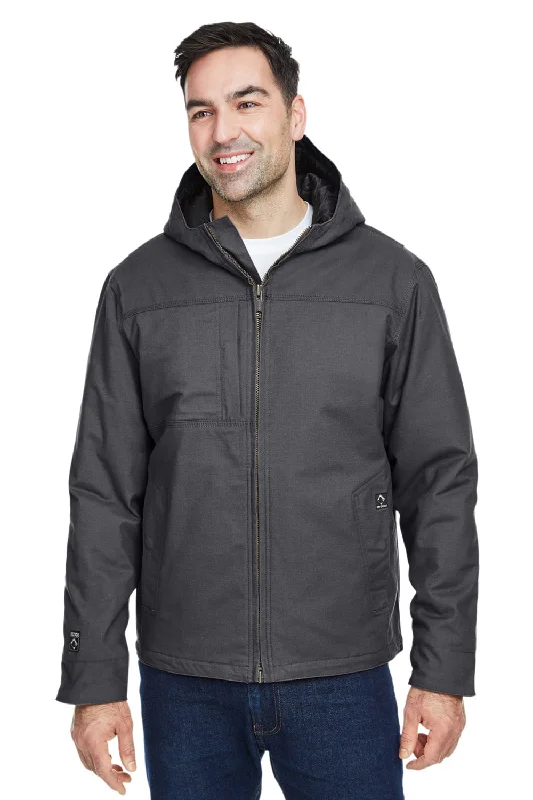 Off-duty Dri Duck Mens Yukon Flex Stretch Water Resistant Canvas Full Zip Hooded Jacket - Charcoal Grey - Closeout