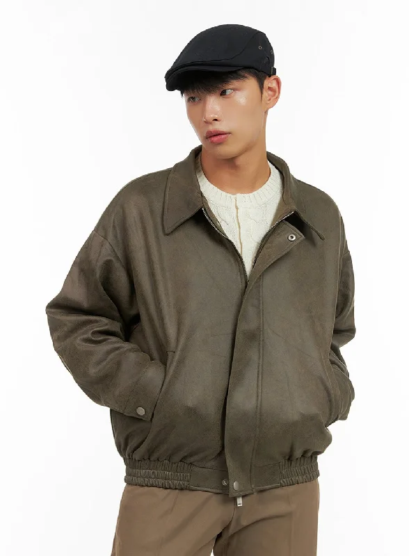 Luxe-casual Men's Oversized Vintage Suede Zip-Up Jacket IS420