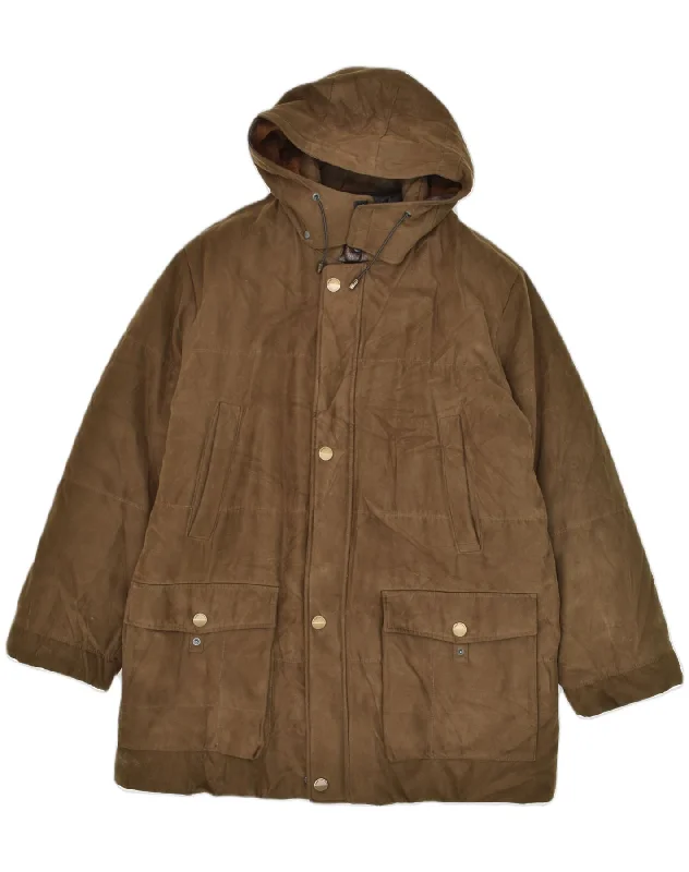 Functional-wear BUGATTI Mens Hooded Padded Coat IT 50 Large Brown Polyester