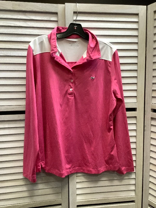 Graphic long sleeve Athletic Top Long Sleeve Collar By Vineyard Vines In Pink, Size: L