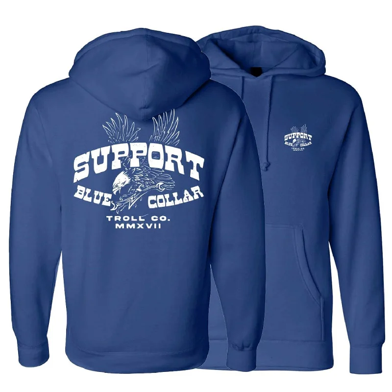 Power Troll Co. Men's Vintage Eagle "Support Blue Collar" Fleece Hoodie