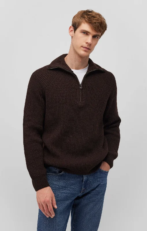 Double-breasted QUARTER ZIP SWEATER IN CHOCOLATE TORTE