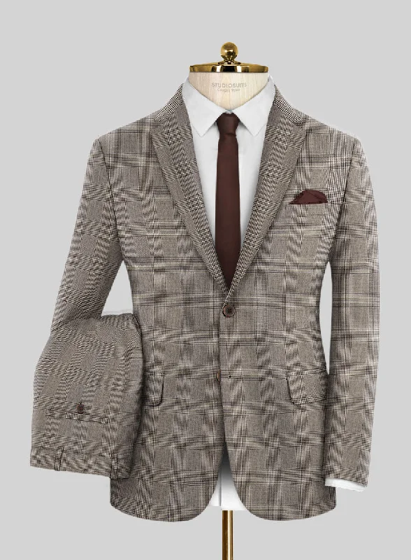 High-fashion Hardy Minnis Beige Prince of Wales Wool Suit