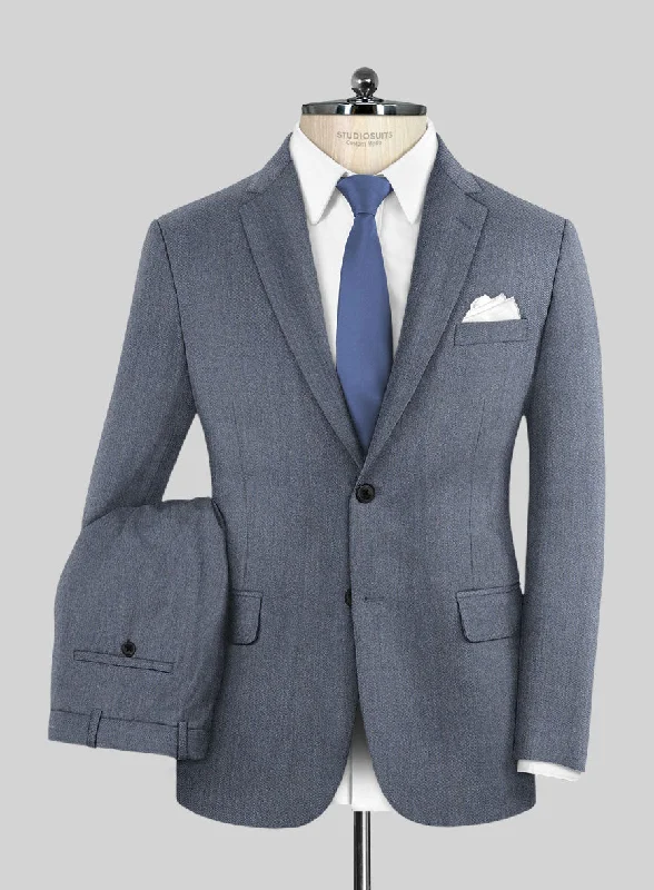 Contemporary Cavalry Twill Blue Wool Suit