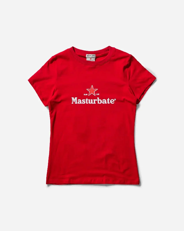 Narrow-lapel Slam Jam Masturbate T-Shirt Red